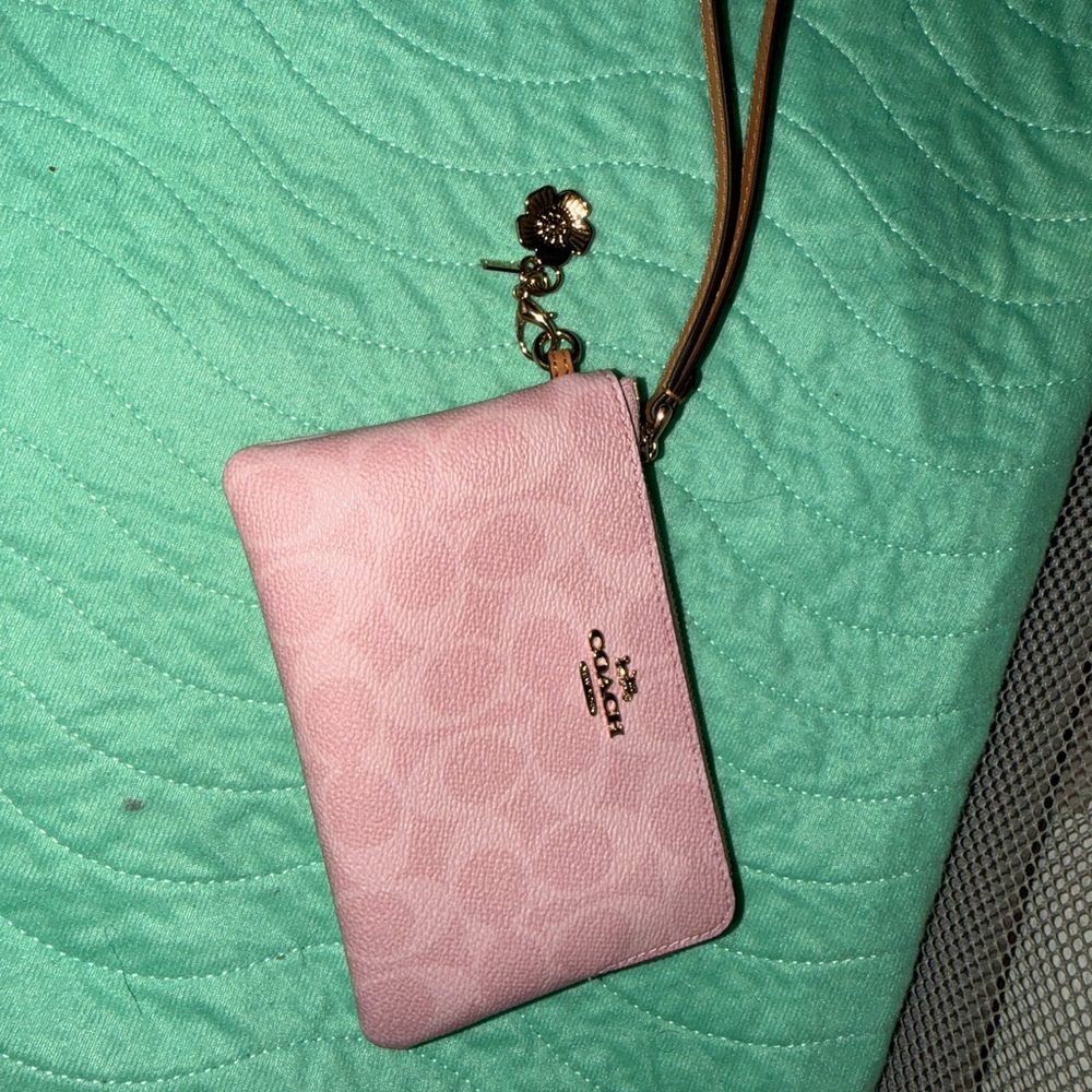 Coach Pink Signature Pouch with Gold Accents